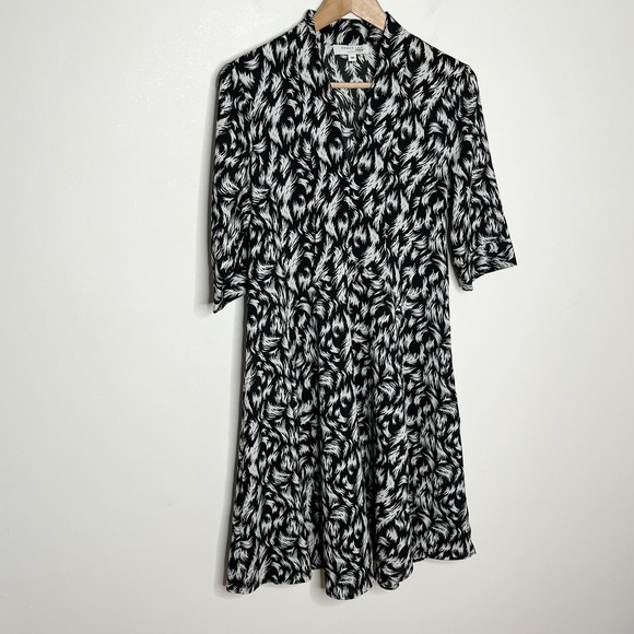 Derek Lam Collection Womens Feather Scarf Neck Dress 38 Black White 3/4 Sleeve - Picture 3 of 10